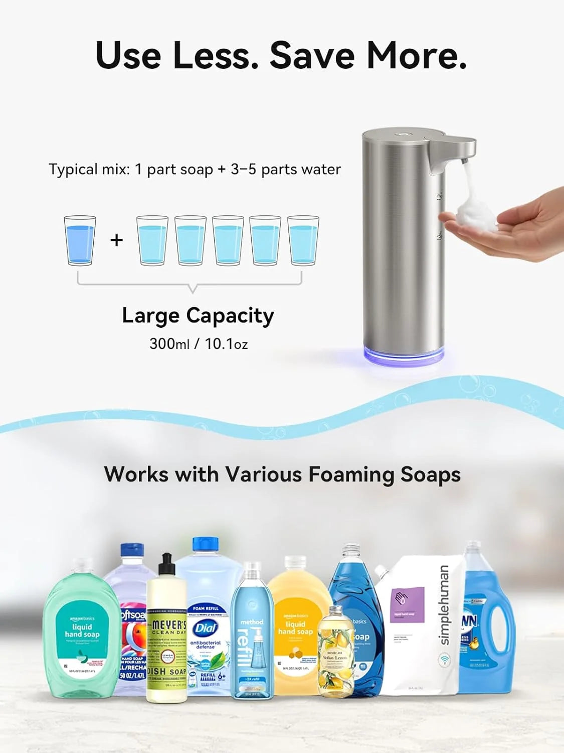 Soap Dispenser, Rechargeable Automatic Soap Dispenser Stainless Steel Touchless Foaming Soap Dispenser for Bathroom Auto Hand Soap Dispenser for Kitchen, Silver, Xmas Gift,9Oz