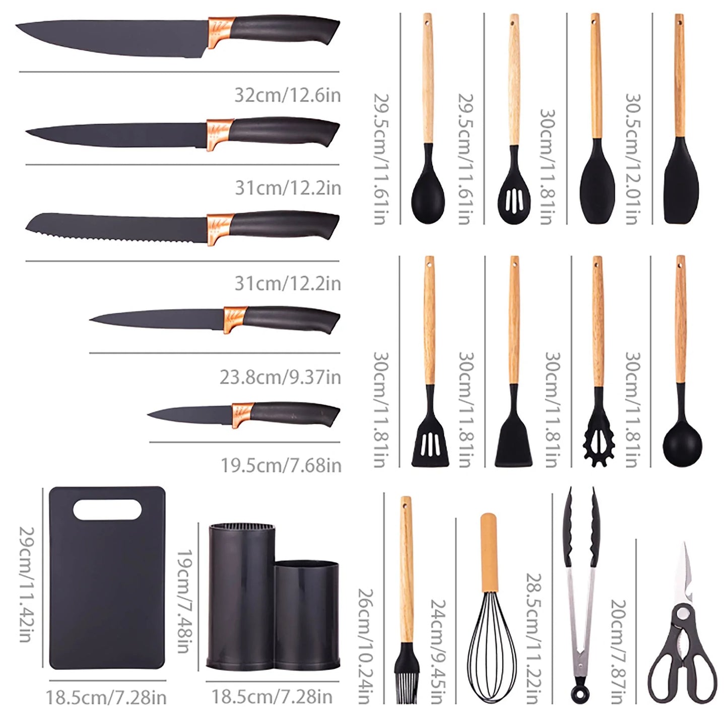 19-Piece Heat-Resistant Silicone Kitchen Utensil Set - Non-Stick and Easy to Clean, Black