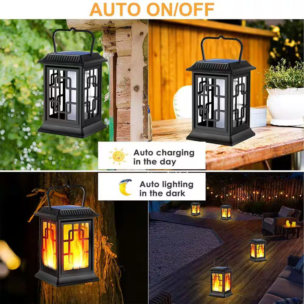 Outdoor Waterproof Solar Hanging Lanterns - LED Flame Lights for Garden (Set of 2)