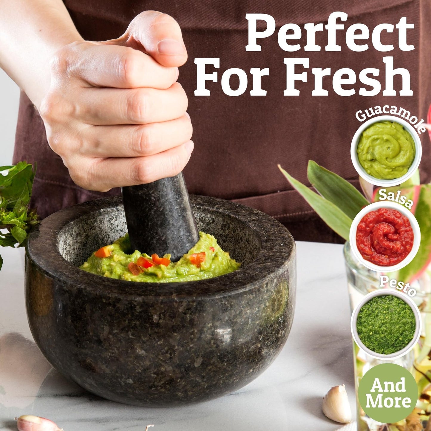 Priority Chef Premium Granite Mortar and Pestle Set, 1.5 Cup Capacity, Durable and Non-Slip Design