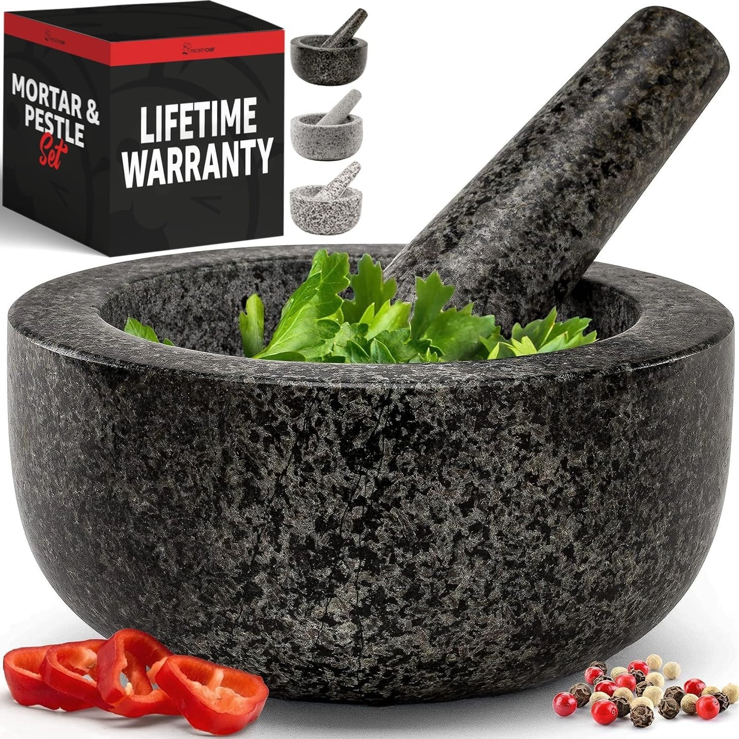 Priority Chef Premium Granite Mortar and Pestle Set, 1.5 Cup Capacity, Durable and Non-Slip Design