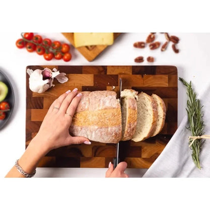 Acacia Wood Cutting Board Set - 3 Piece, Double-Sided Large Chopping Board with Handle, End Grain Butcher Block for Meal Preparation and Charcuterie Display