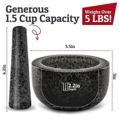 Priority Chef Premium Granite Mortar and Pestle Set, 1.5 Cup Capacity, Durable and Non-Slip Design