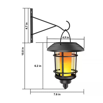 2-Pack Waterproof Solar LED Wall Lanterns with Flickering Flame Effect and Hooks for Outdoor Use