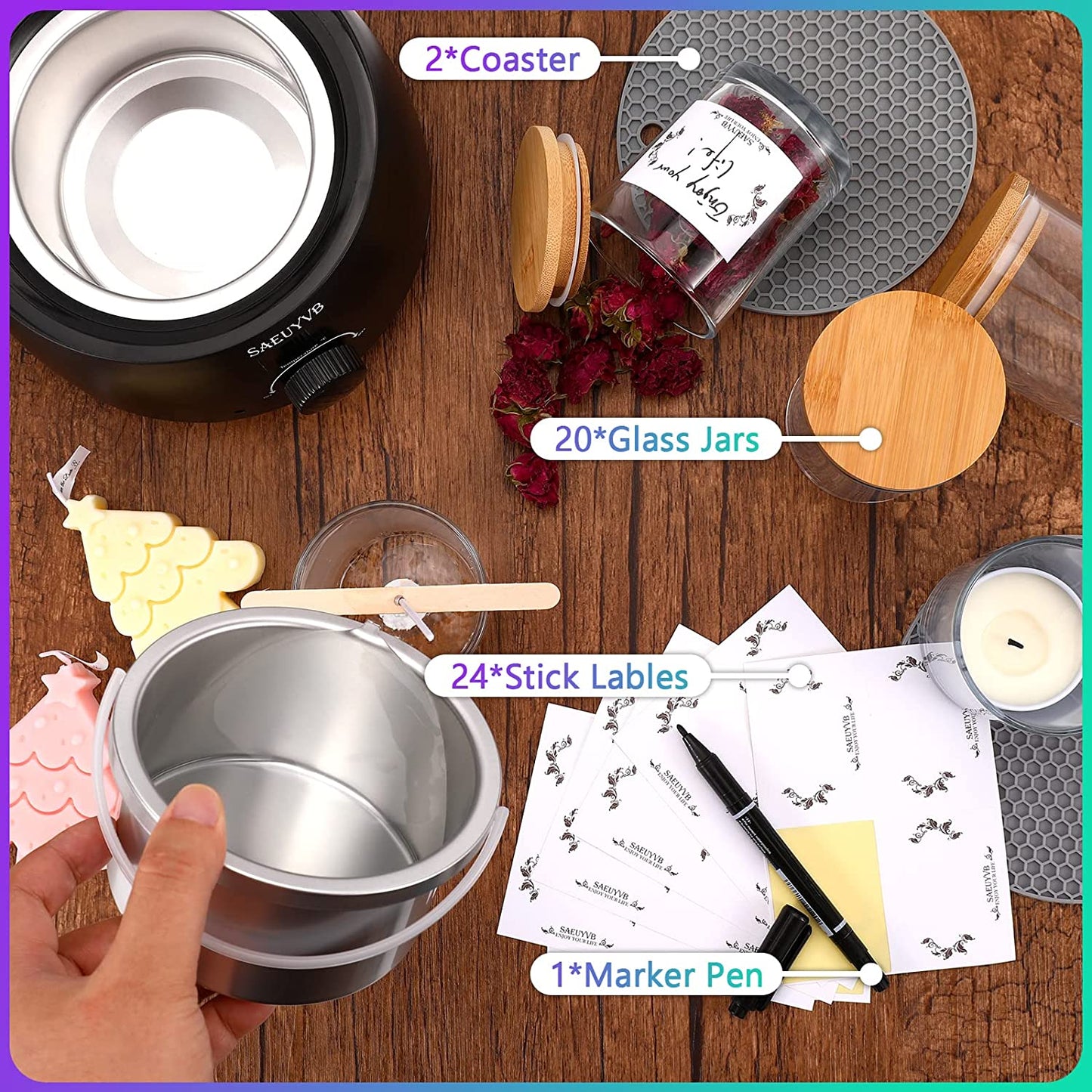 Bulk Set of 20 Candle Jars with Lids - Complete Candle Making Kit