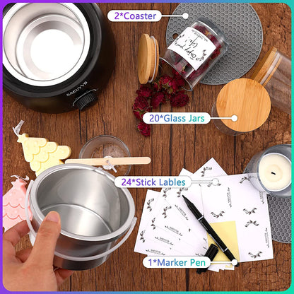 Bulk Set of 20 Candle Jars with Lids - Complete Candle Making Kit