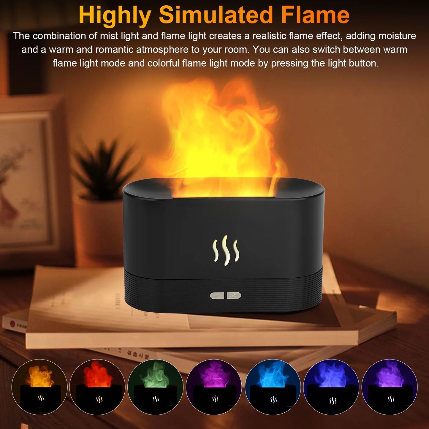 180ml Flame Air Humidifier and Essential Oil Diffuser with 3D USB 7-Color Lighting for Home, Office, Spa, and Gym