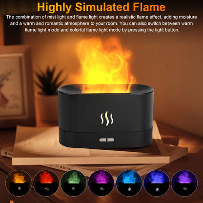 180ml Flame Air Humidifier and Essential Oil Diffuser with 3D USB 7-Color Lighting for Home, Office, Spa, and Gym