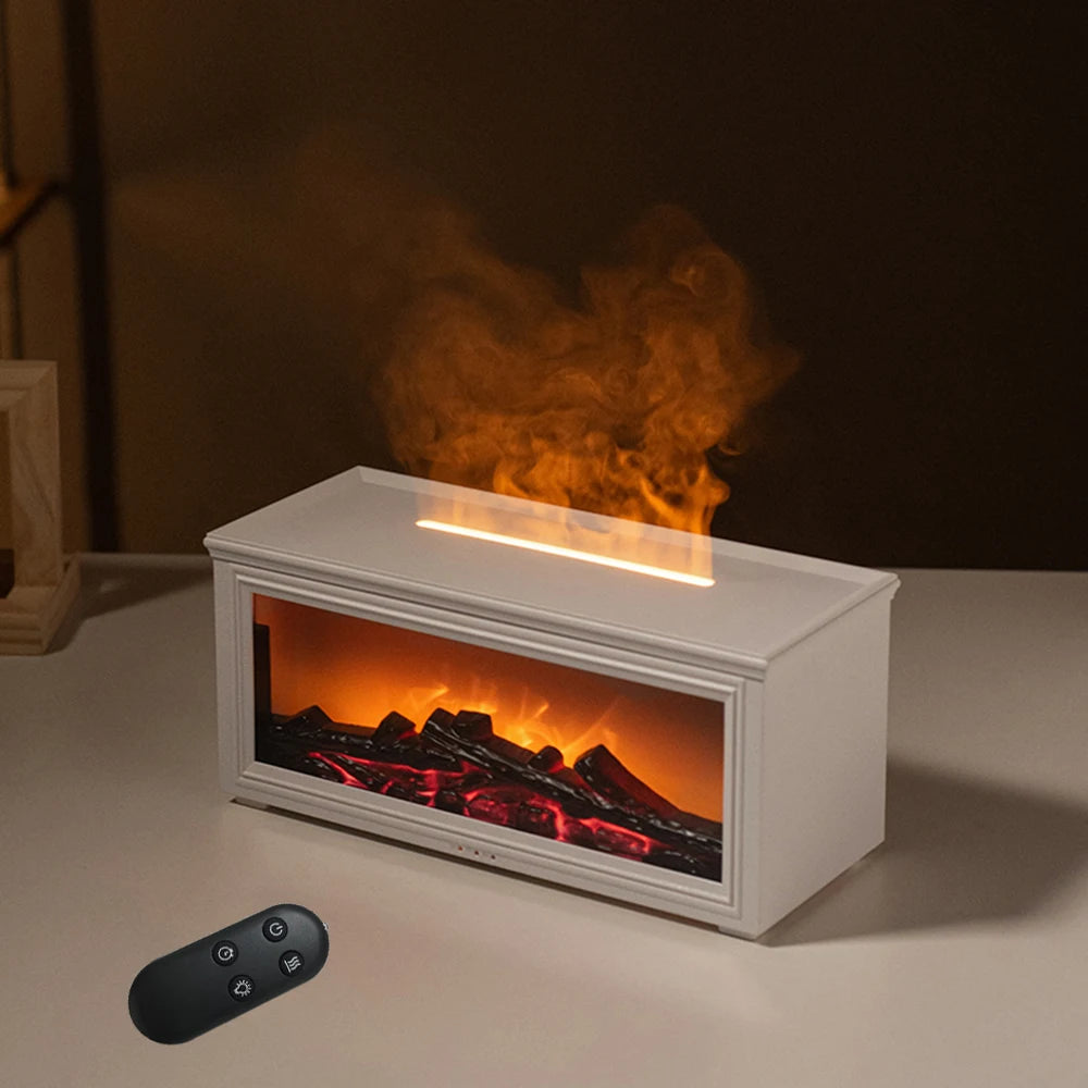 Essential Oil Diffuser with Fireplace Flame Effect - Aromatherapy Humidifier with 7 Color Options, 280ml Capacity, Whisper-Quiet Operation