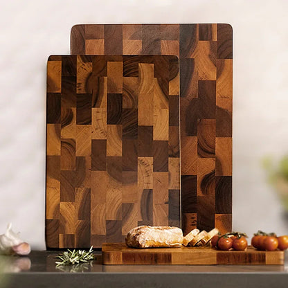 Acacia Wood Cutting Board Set - 3 Piece, Double-Sided Large Chopping Board with Handle, End Grain Butcher Block for Meal Preparation and Charcuterie Display