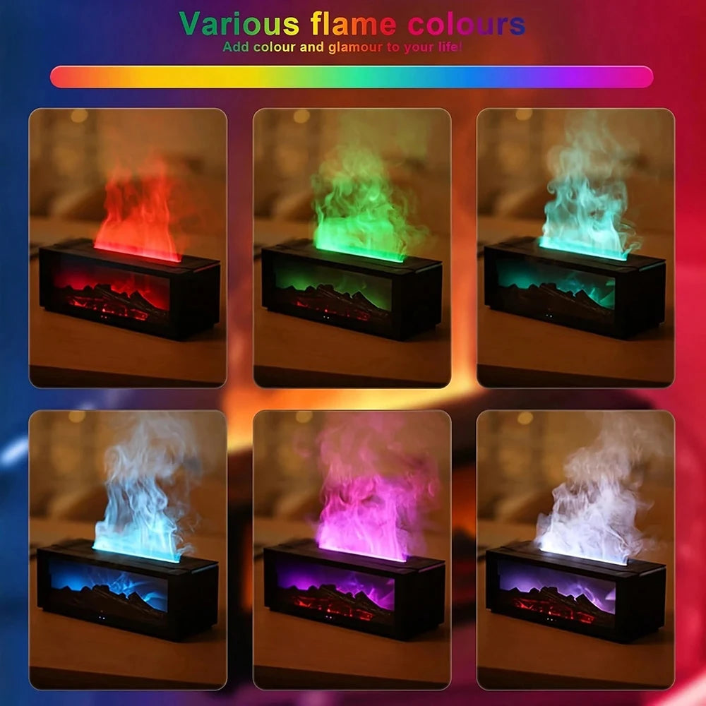 Essential Oil Diffuser with Fireplace Flame Effect - Aromatherapy Humidifier with 7 Color Options, 280ml Capacity, Whisper-Quiet Operation