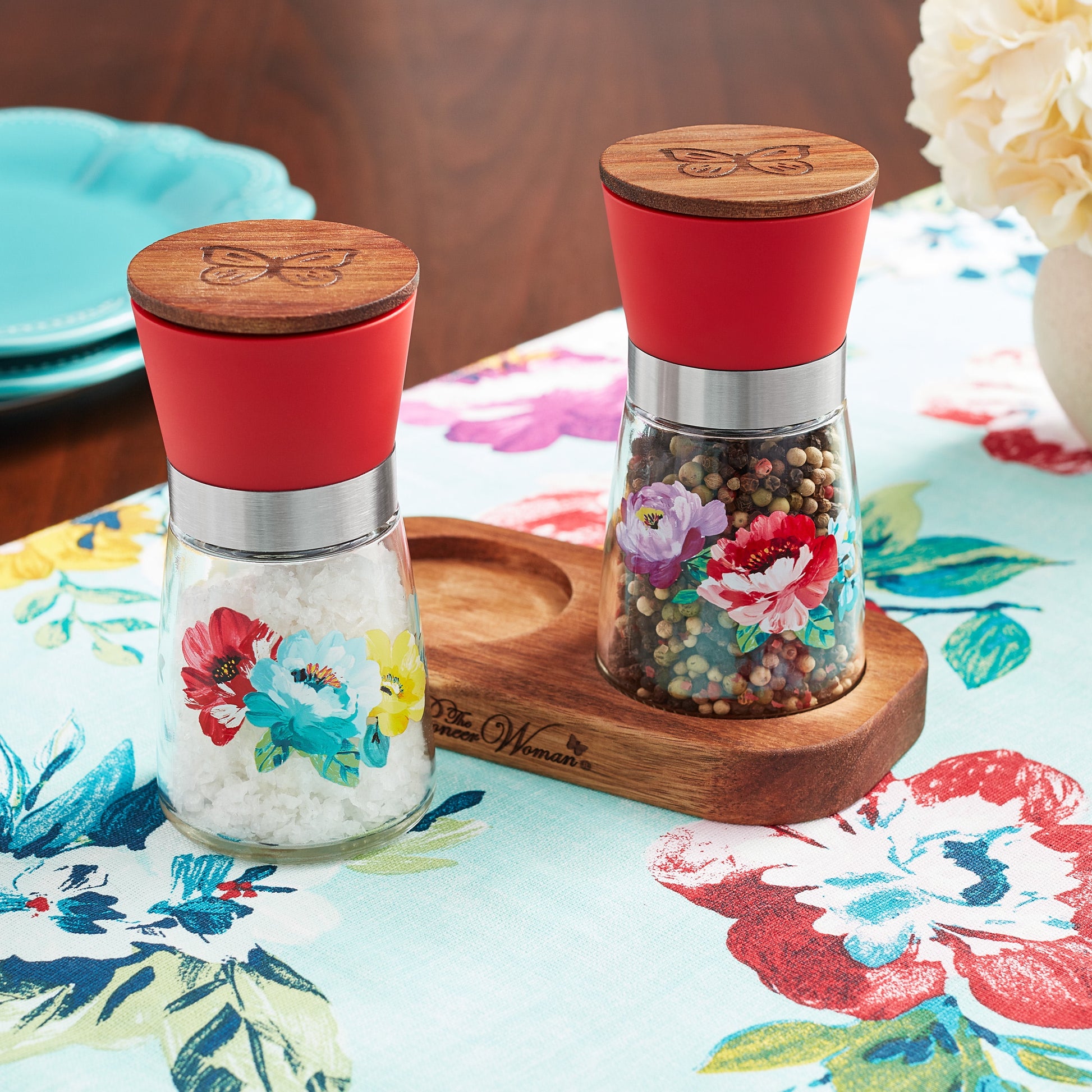 Sweet Romance Three-Piece Salt and Pepper Grinder Set