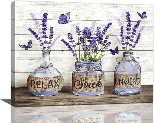 Farmhouse Bathroom Decor Wall Art Rustic Cotton Bathroom Pictures Canvas Print Country Bathroom Relax Soak Unwind Sign Artwork Modern Home Decor for Bathroom Framed Ready to Hang 12"X16"