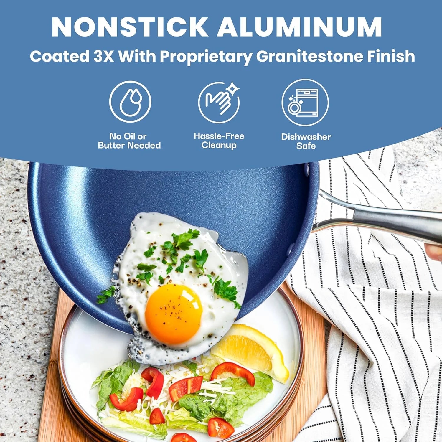 15-Piece Non-Stick Kitchen Cookware Set with Diamond Coating - Dishwasher Safe - Blue