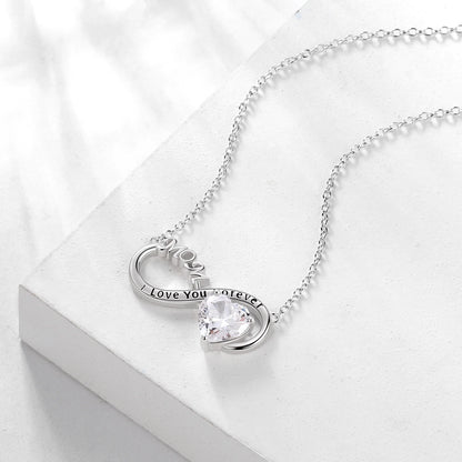 Infinity Heart Necklace for Mom with April Birthstone and White Diamond Pendant, 925 Sterling Silver Jewelry, Birthday Gifts for Women, Mother's Day Gift