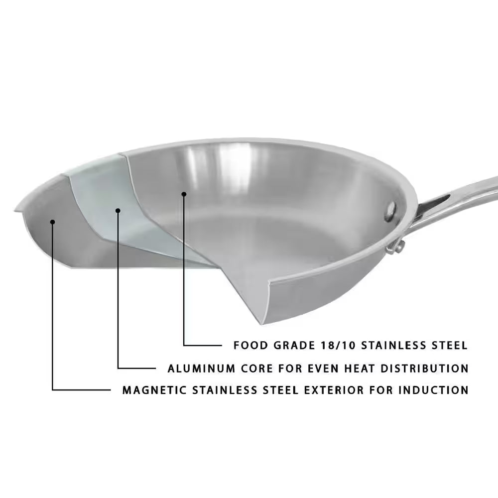 Professional 4.6 Quart 11-Inch Tri-Ply 18/10 Stainless Steel Sauté Pan with Stainless Steel Lid