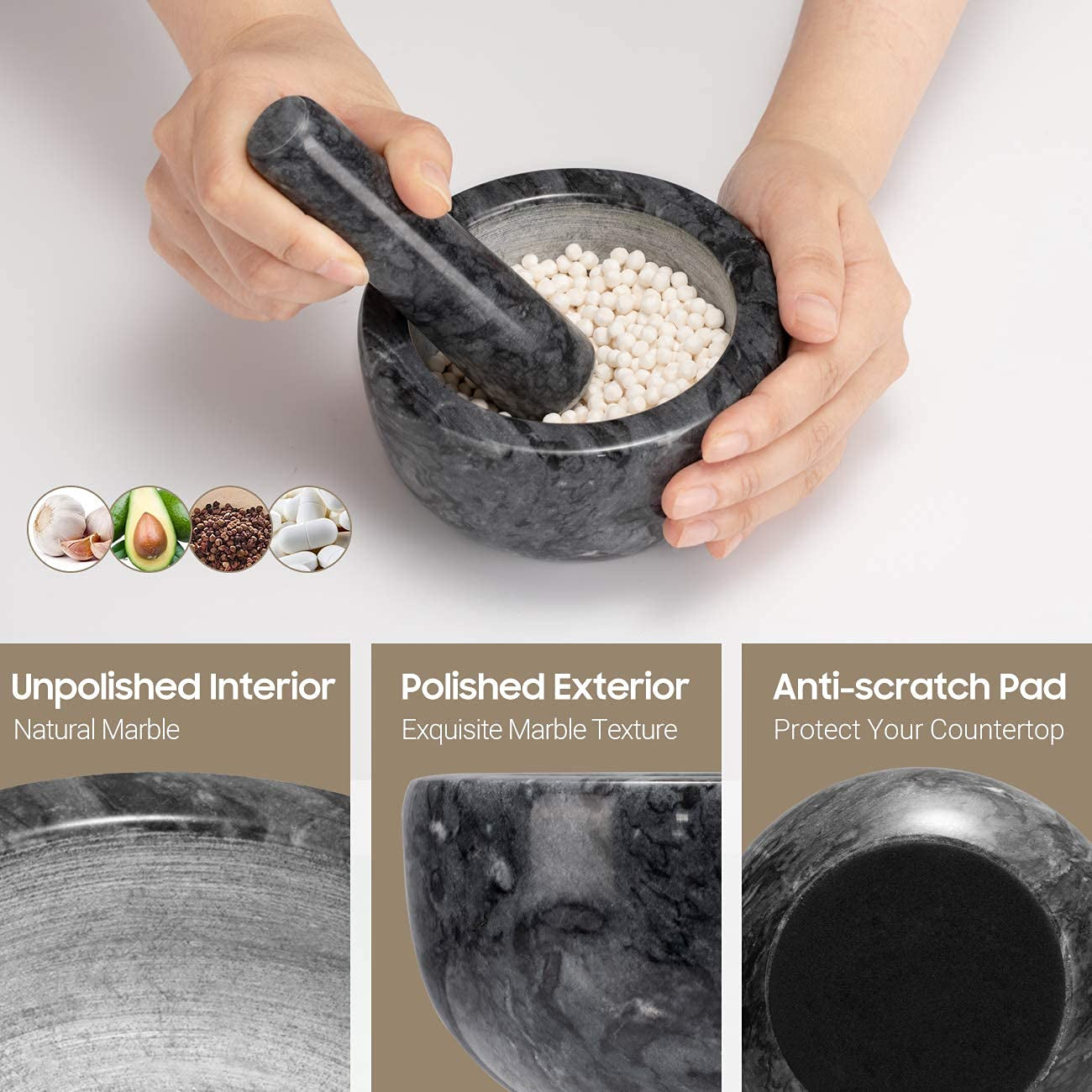 Small Marble Mortar and Pestle Set - Solid Stone Spice and Herb Grinder
