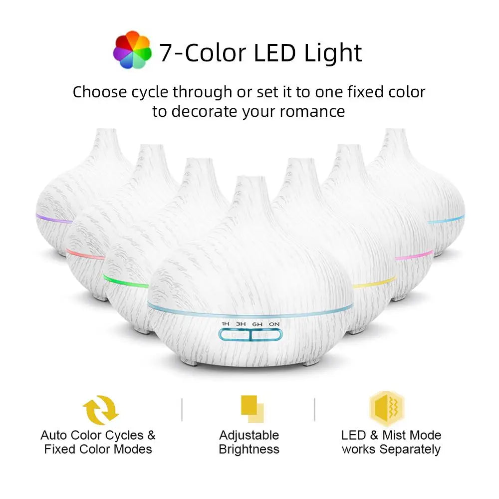 550ml Essential Oil Diffuser with Auto-Off Timer and LED Humidifier - Eco-Friendly for Home and Office Use