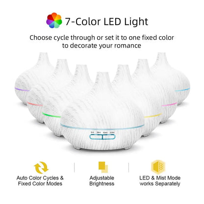 550ml Essential Oil Diffuser with Auto-Off Timer and LED Humidifier - Eco-Friendly for Home and Office Use