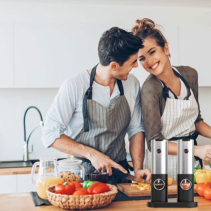 Electric Salt and Pepper Grinder Set - Automatic Rechargeable Spice Mill Shakers with LED Light, Adjustable Coarseness, One-Hand Operation, Stainless Steel Construction