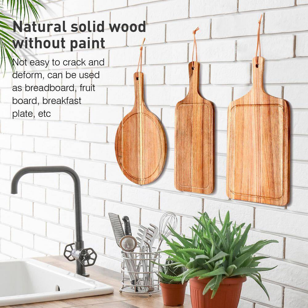 Acacia Wood Cutting Board Set - 3-Piece with Handle and Juice Groove