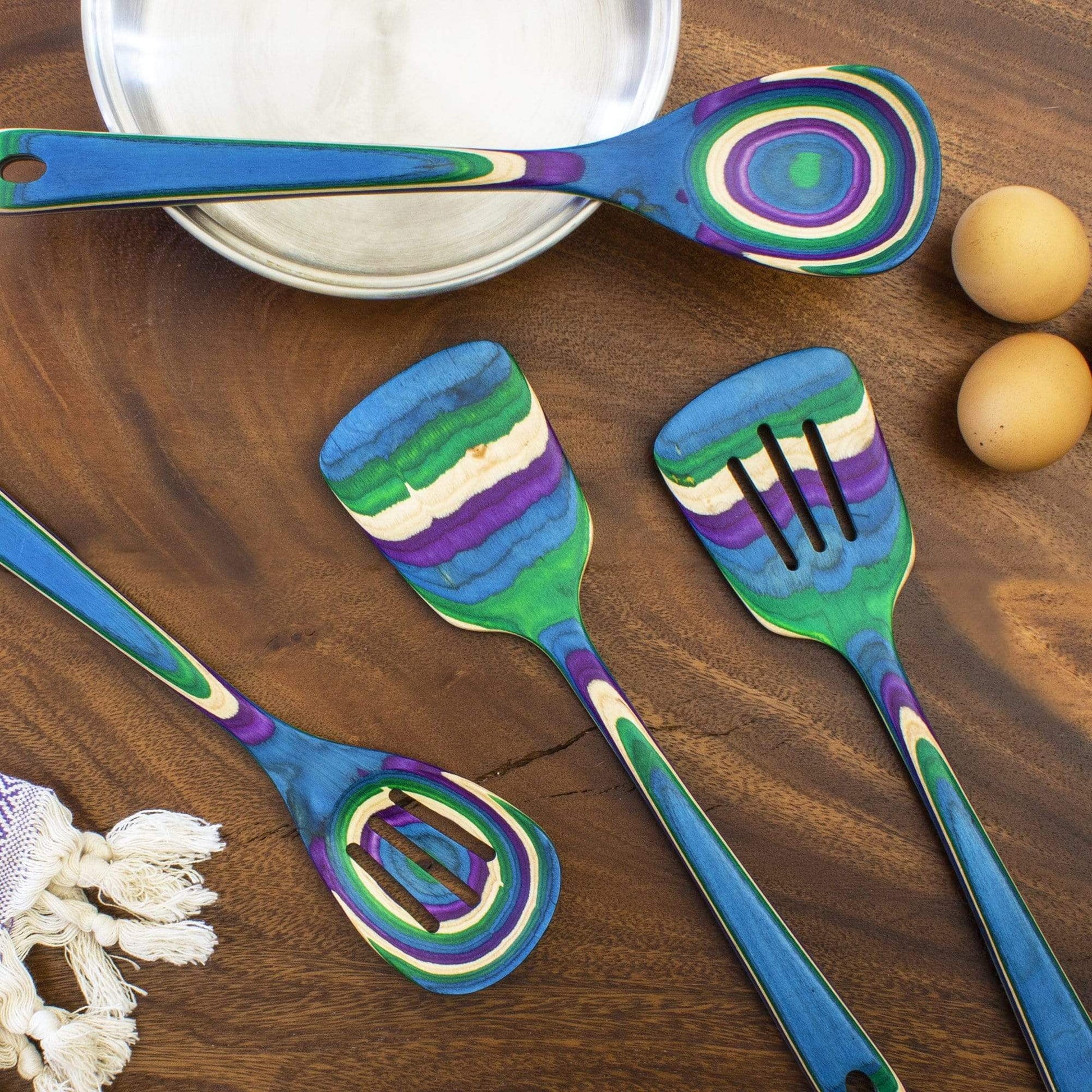 Mumbai Collection 4-Piece Wooden Cooking Utensil Set - Nonstick Safe