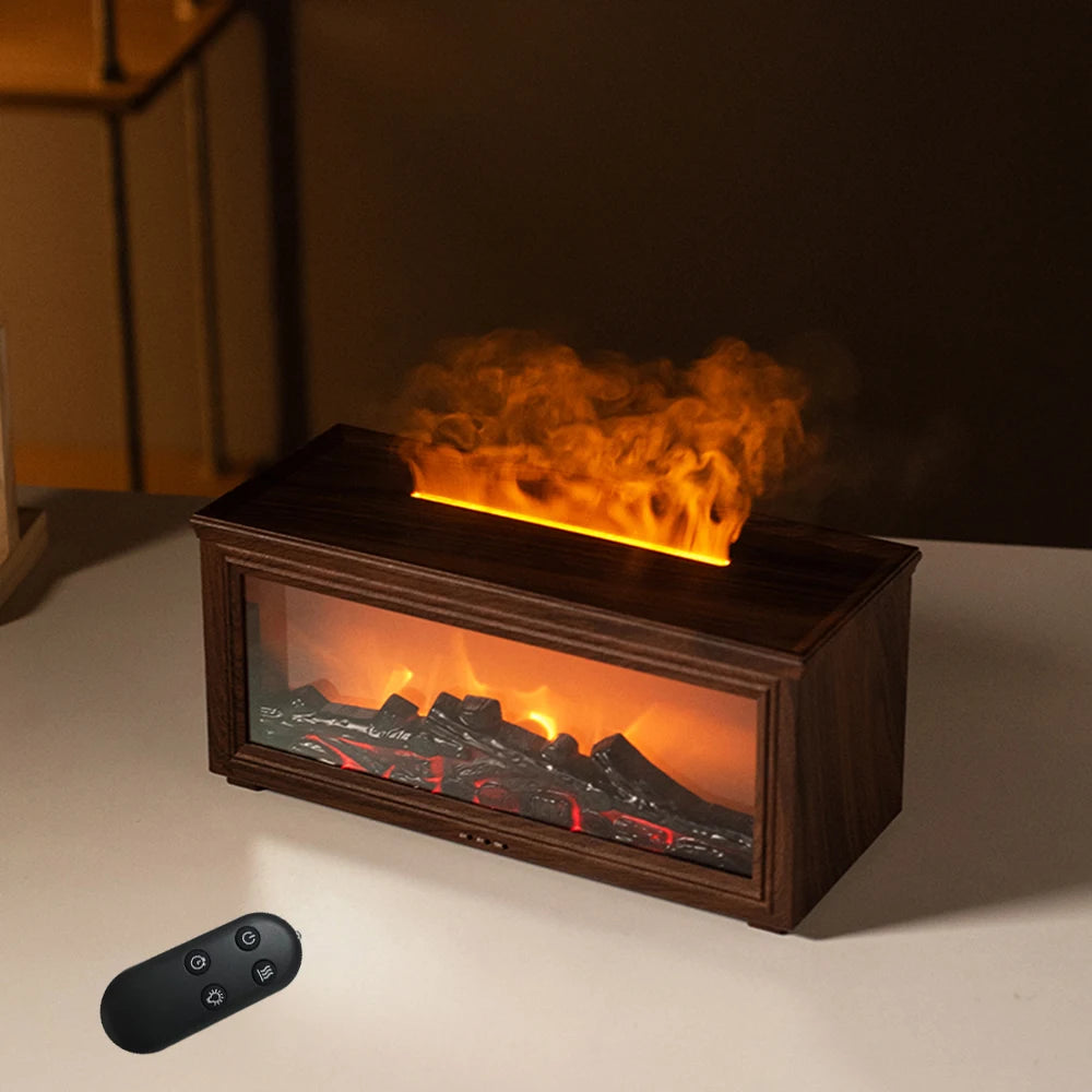 Essential Oil Diffuser with Fireplace Flame Effect - Aromatherapy Humidifier with 7 Color Options, 280ml Capacity, Whisper-Quiet Operation