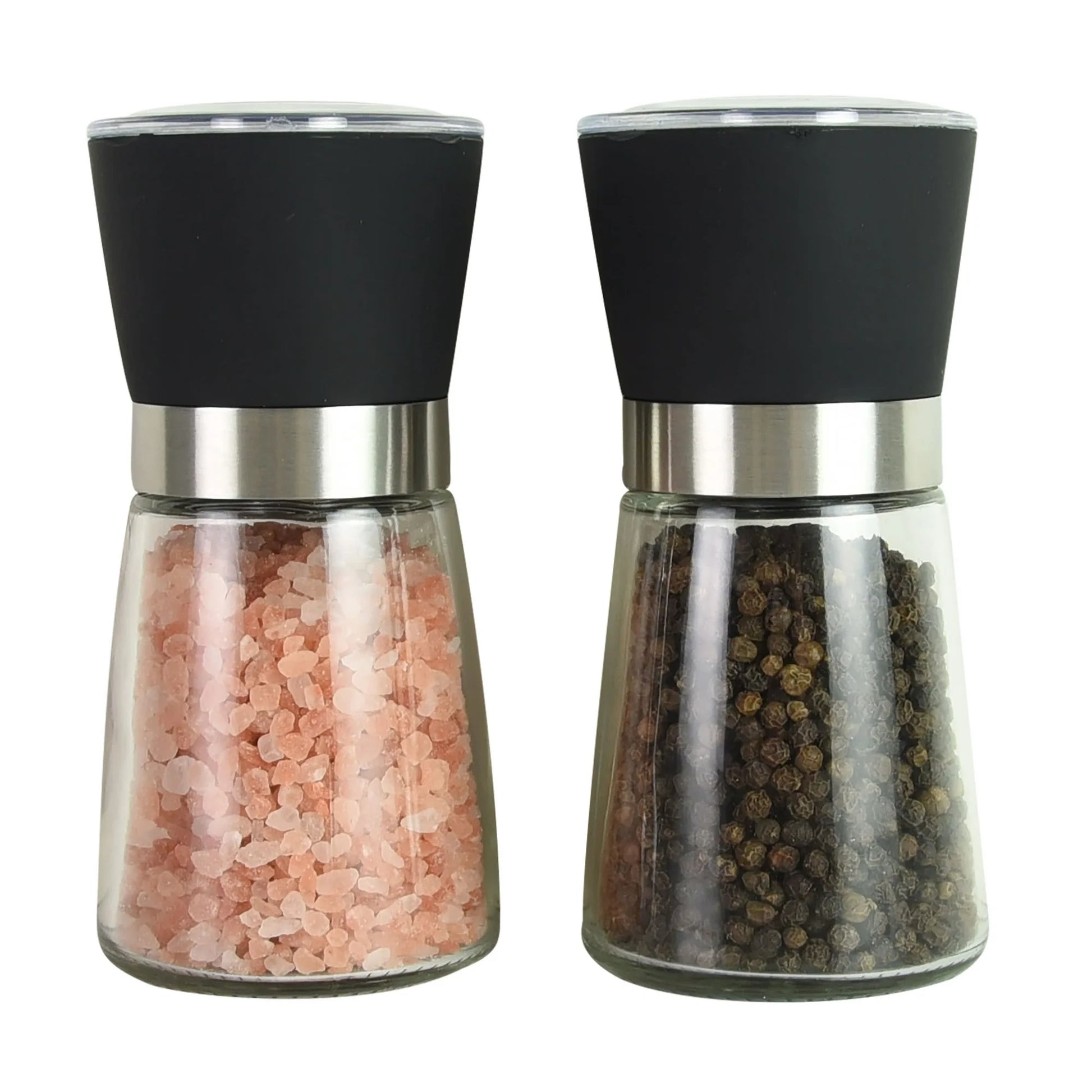 5-Inch Glass Pink Himalayan Salt and Pepper Grinder Set - 2 Pack