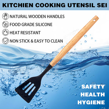 19-Piece Heat-Resistant Silicone Kitchen Utensil Set - Non-Stick and Easy to Clean, Black