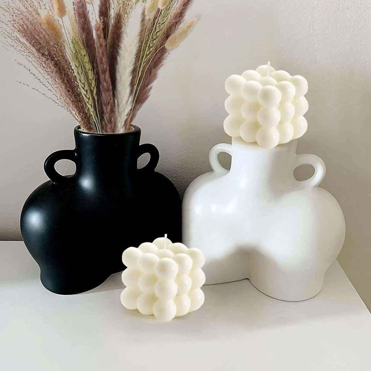 Vanilla Scented Bubble Cube Candles - Set of 2, Elegant Soy Candles for Home and Office Decor in Trendy Danish Pastel Design