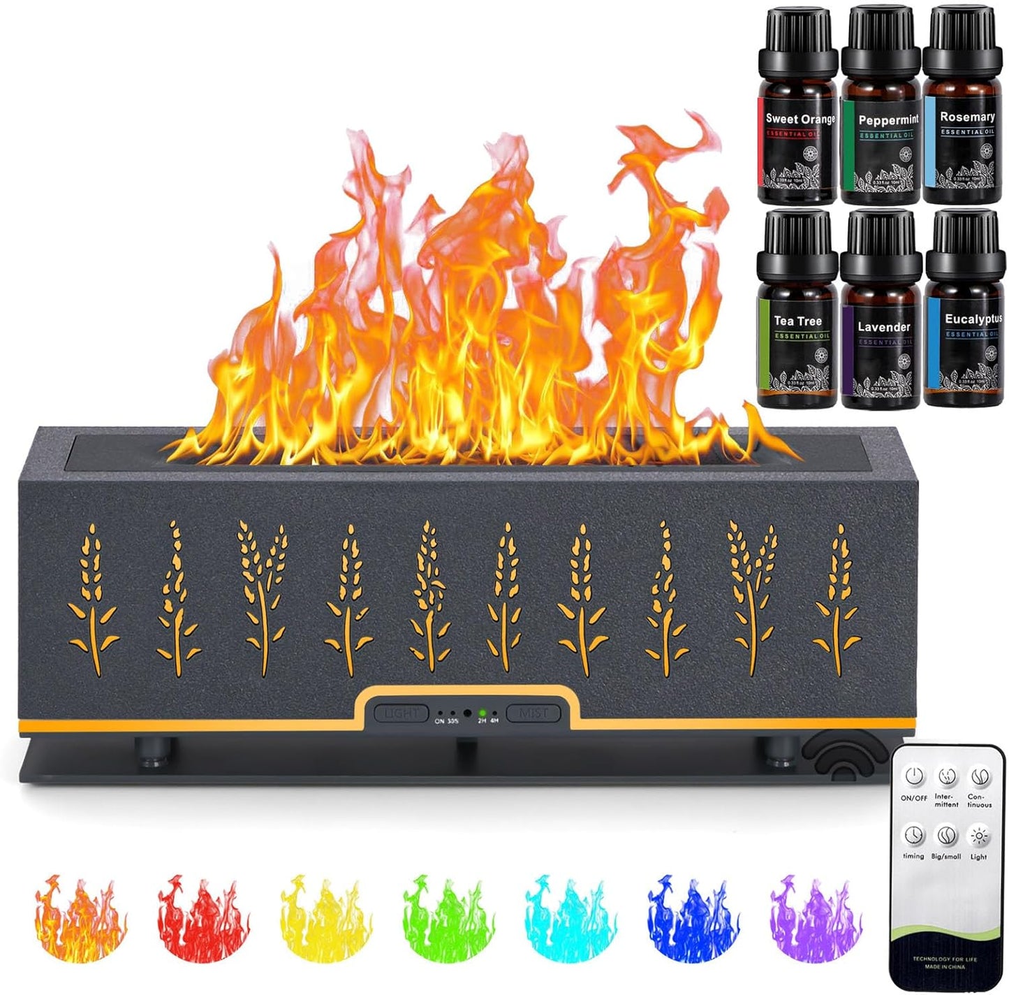 7-Color Essential Oil Diffuser with 6 Essential Oils Gift Set, 200ML Aromatherapy Diffuser for Home, Large Rooms, Bedrooms, and Offices (Gray)