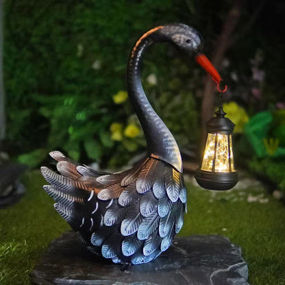17-Inch Black Metal Solar Swan Garden Statue - Elegant Outdoor Bird Decor for Lawn, Patio, and Poolside