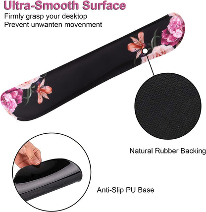 Ergonomic Mouse Pad and Wrist Support Set with Non-Slip Base for Computer and Laptop Use, Featuring Peony Flowers Design, Includes Coasters for Enhanced Comfort and Pain Relief