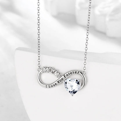 Infinity Heart Necklace for Mom with April Birthstone and White Diamond Pendant, 925 Sterling Silver Jewelry, Birthday Gifts for Women, Mother's Day Gift