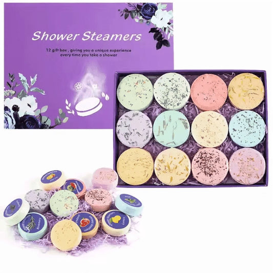 Shower Steamers Aromatherapy - 12 Pcs Shower Bombs with Essential Oil for Home SPA, 100% Pure Essential Oil, Lavender, All Natural, for Men and Women