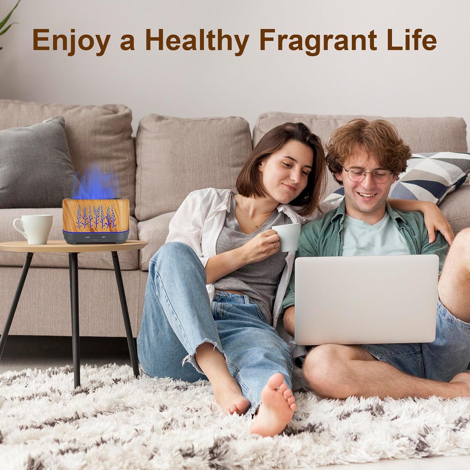 Aromatherapy Ultrasonic Oil Diffuser with Color Flame Ambient Light for Enhanced Room Atmosphere