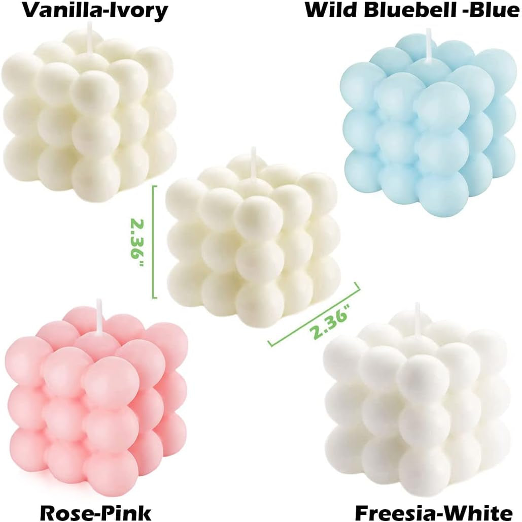 Vanilla Scented Bubble Cube Candles - Set of 2, Elegant Soy Candles for Home and Office Decor in Trendy Danish Pastel Design
