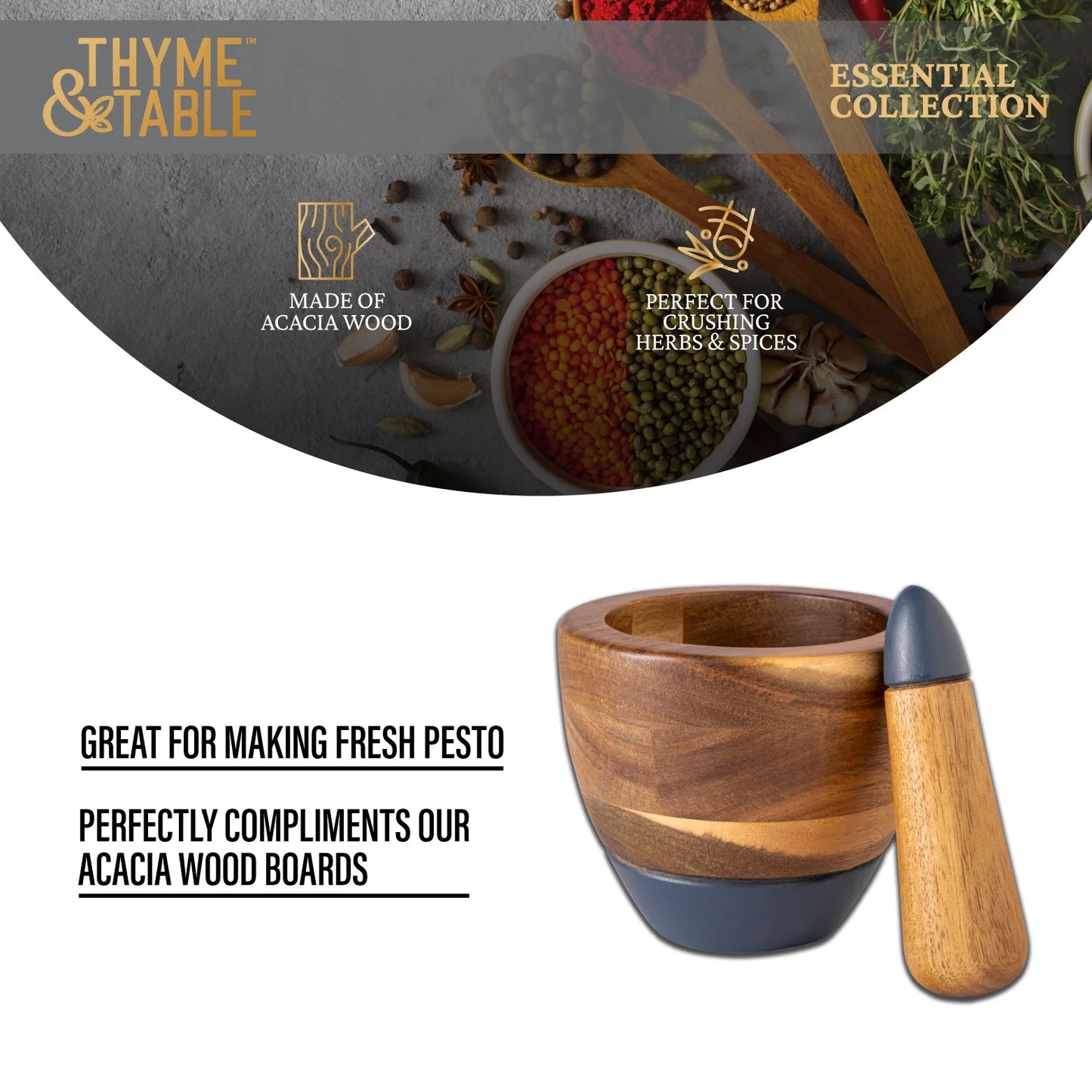 Acacia Wood Mortar and Pestle Set