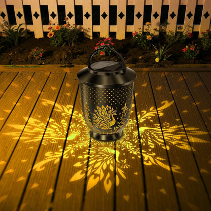 Set of 2 Waterproof Solar LED Hanging Lanterns for Outdoor Peacock Garden Decor