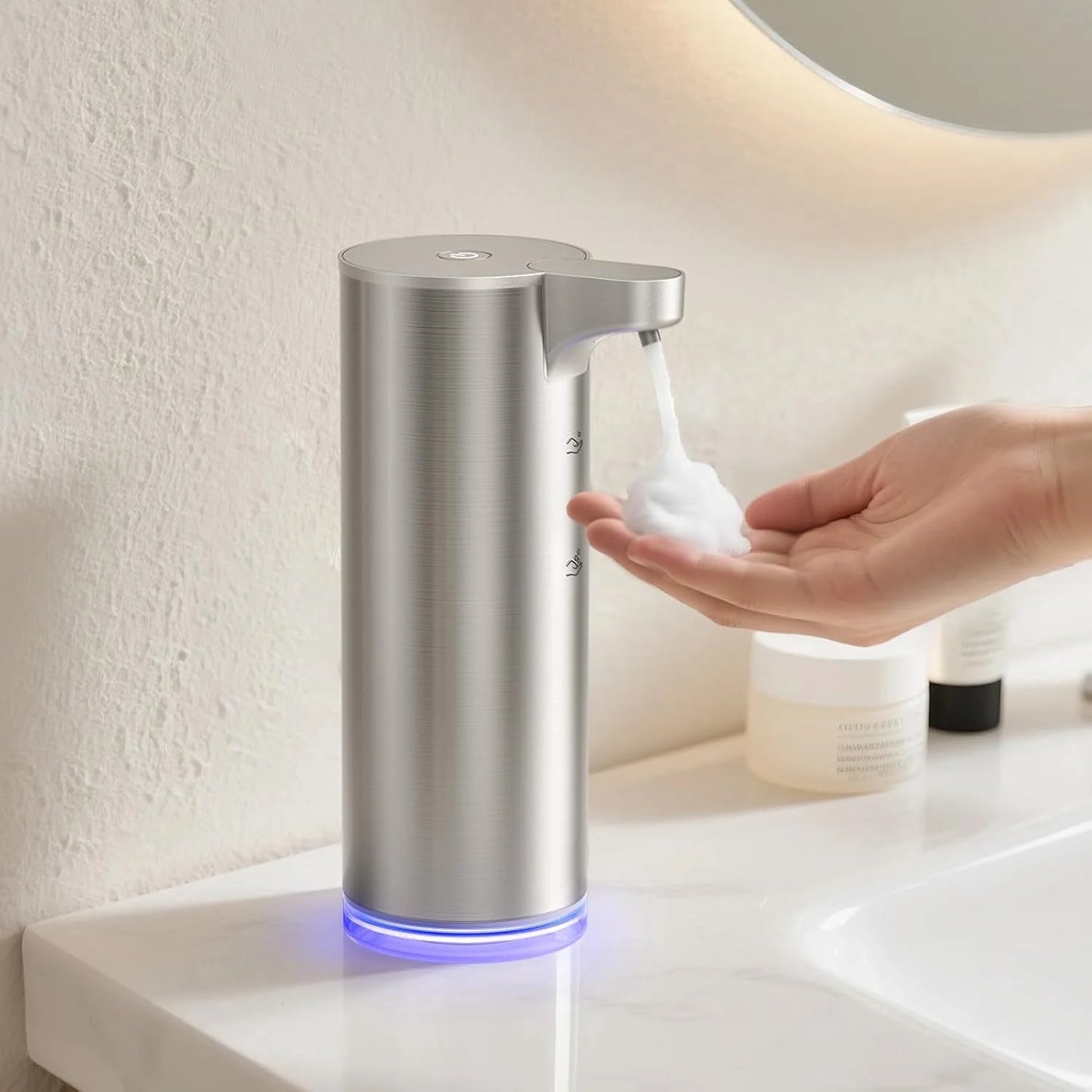 Soap Dispenser, Rechargeable Automatic Soap Dispenser Stainless Steel Touchless Foaming Soap Dispenser for Bathroom Auto Hand Soap Dispenser for Kitchen, Silver, Xmas Gift,9Oz