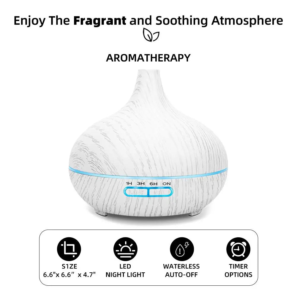 550ml Essential Oil Diffuser with Auto-Off Timer and LED Humidifier - Eco-Friendly for Home and Office Use