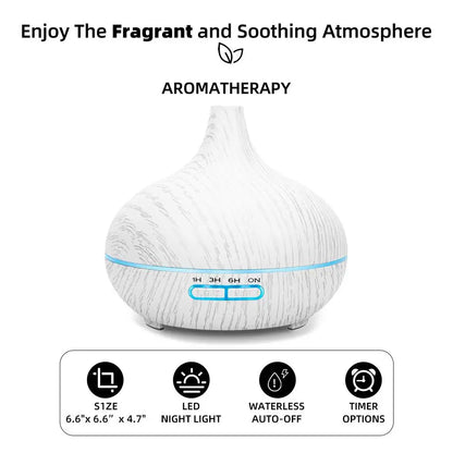 550ml Essential Oil Diffuser with Auto-Off Timer and LED Humidifier - Eco-Friendly for Home and Office Use