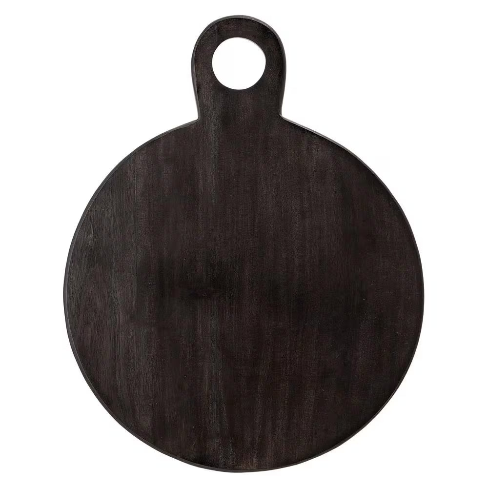 18.75-Inch Black Round Acacia Wood Cheese and Cutting Board with Circular Handle