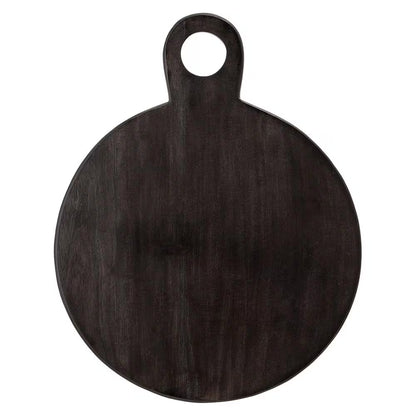 18.75-Inch Black Round Acacia Wood Cheese and Cutting Board with Circular Handle