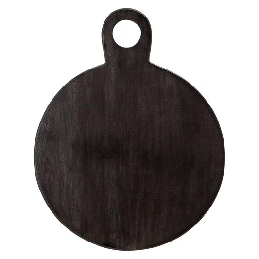 18.75-Inch Black Round Acacia Wood Cheese and Cutting Board with Circular Handle