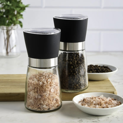 5-Inch Glass Pink Himalayan Salt and Pepper Grinder Set - 2 Pack