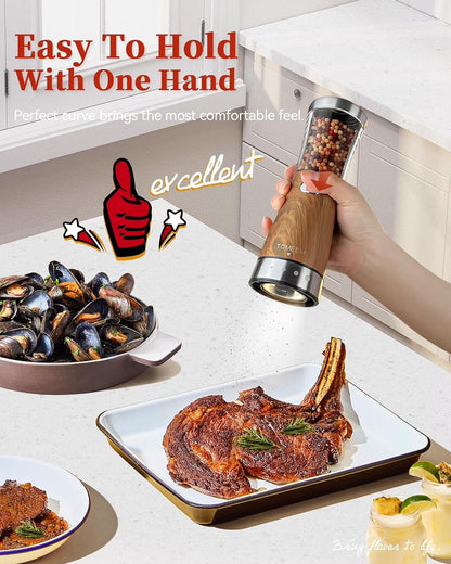 USB Rechargeable Stainless Steel Electric Salt and Pepper Grinder Set with 5-Level Adjustable Settings and 4.5oz Capacity