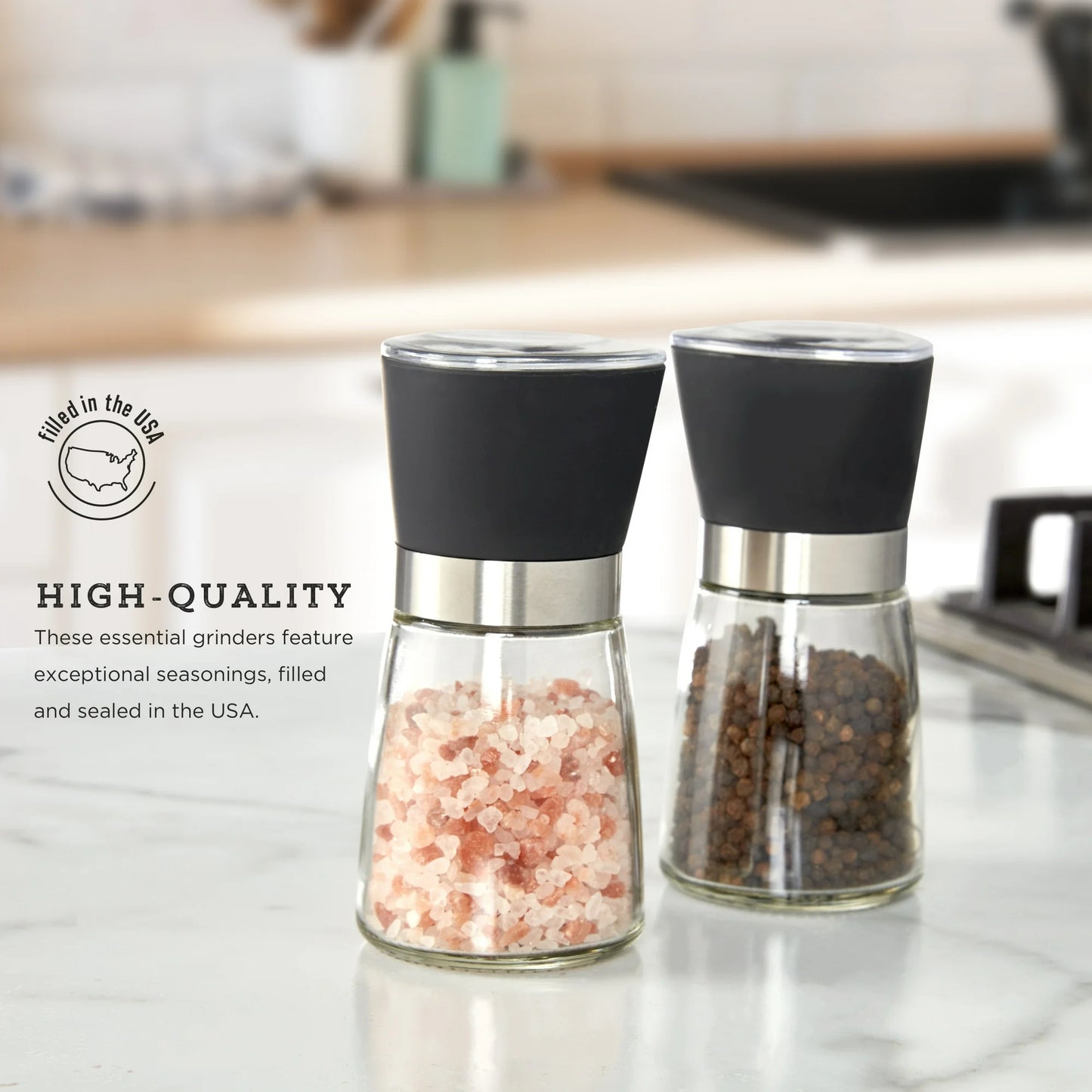 5-Inch Glass Pink Himalayan Salt and Pepper Grinder Set - 2 Pack