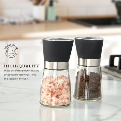 5-Inch Glass Pink Himalayan Salt and Pepper Grinder Set - 2 Pack