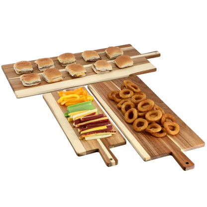 28-Inch 3-Piece Acacia Wood Charcuterie and Cheese Board Set with Handles